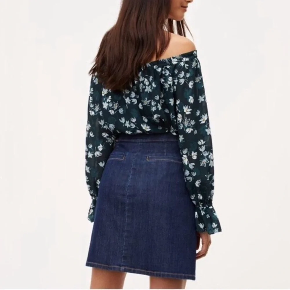 LOFT Denim Wrap Side Button Jean Skirt Sz 2 - Picture 3 of 11